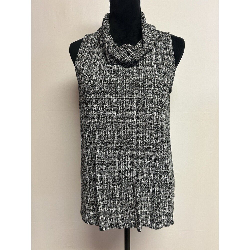 J.Jill Womens Sz M Top Black White Cowl Neck Wearever Collection Sleeveless